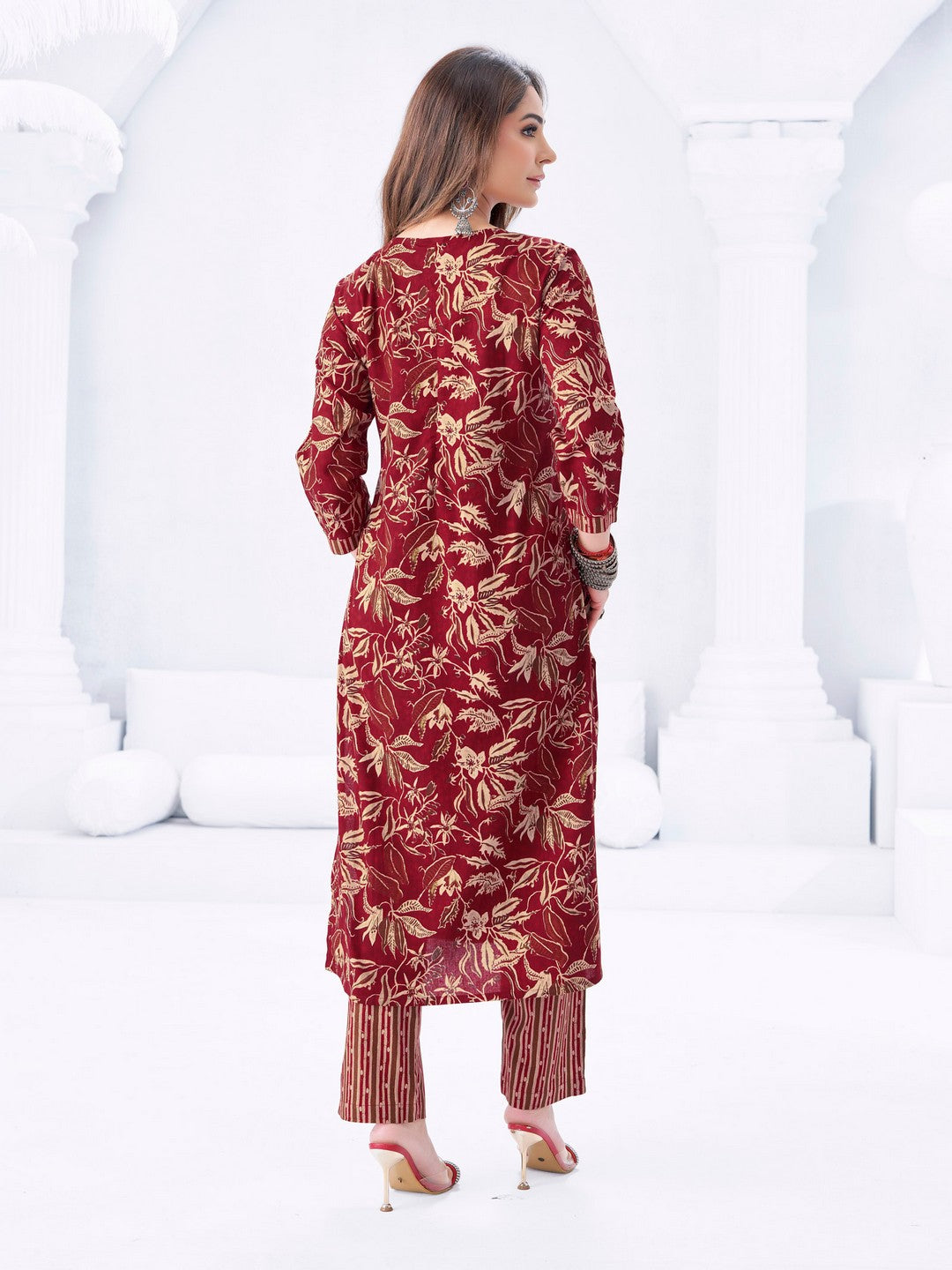 Larqi Women Pure Cotton Maroon 3 Pcs Set