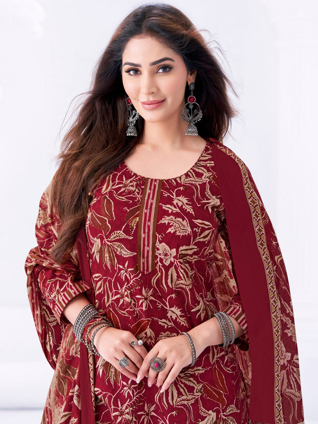 Larqi Women Pure Cotton Maroon 3 Pcs Set