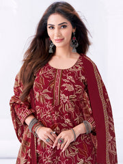 Larqi Women Pure Cotton Maroon 3 Pcs Set