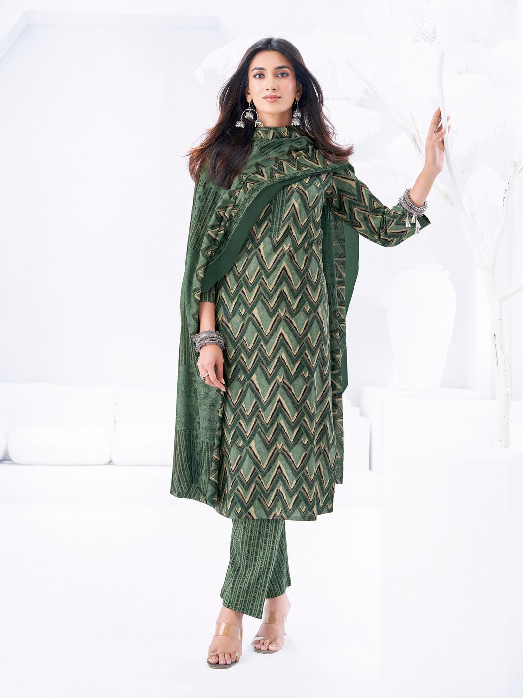 Larqi Women Pure Cotton Green 3 Pcs Set