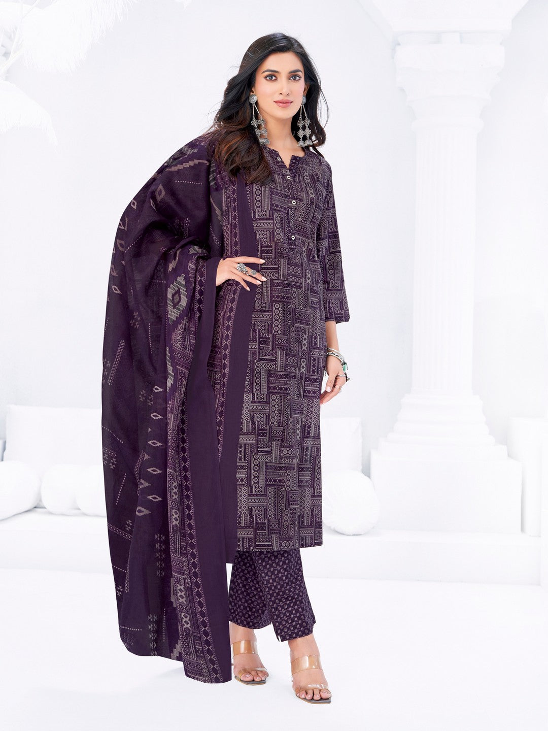 Larqi Women Pure Cotton Purple 3 Pcs Set