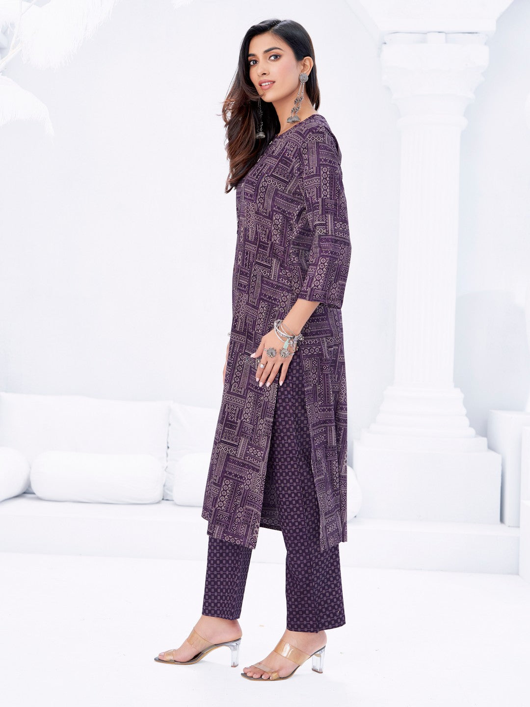 Larqi Women Pure Cotton Purple 3 Pcs Set