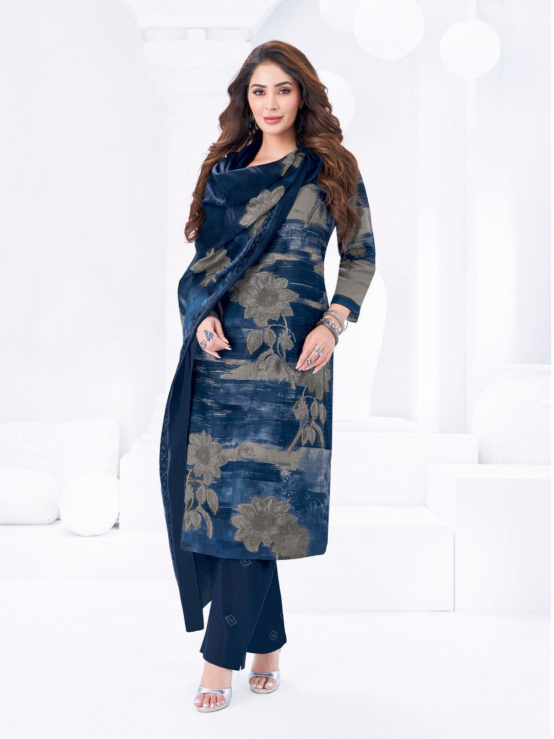 Larqi Women Pure Cotton Navy Blue 3 Pcs Set