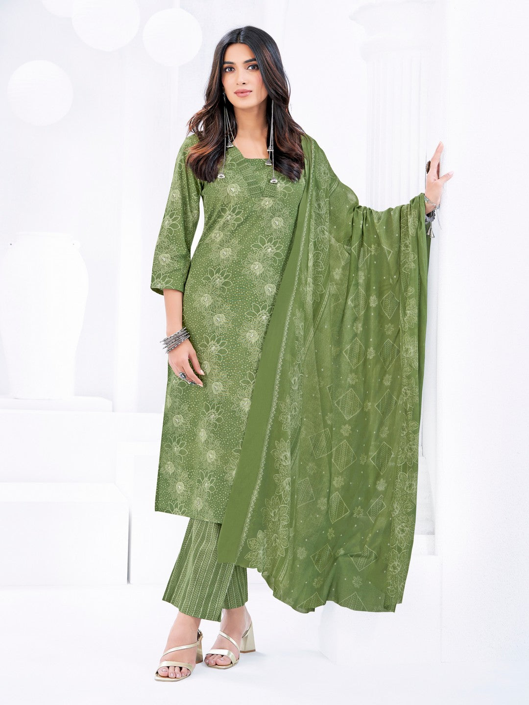 Larqi Women Pure Cotton Green 3 Pcs Set
