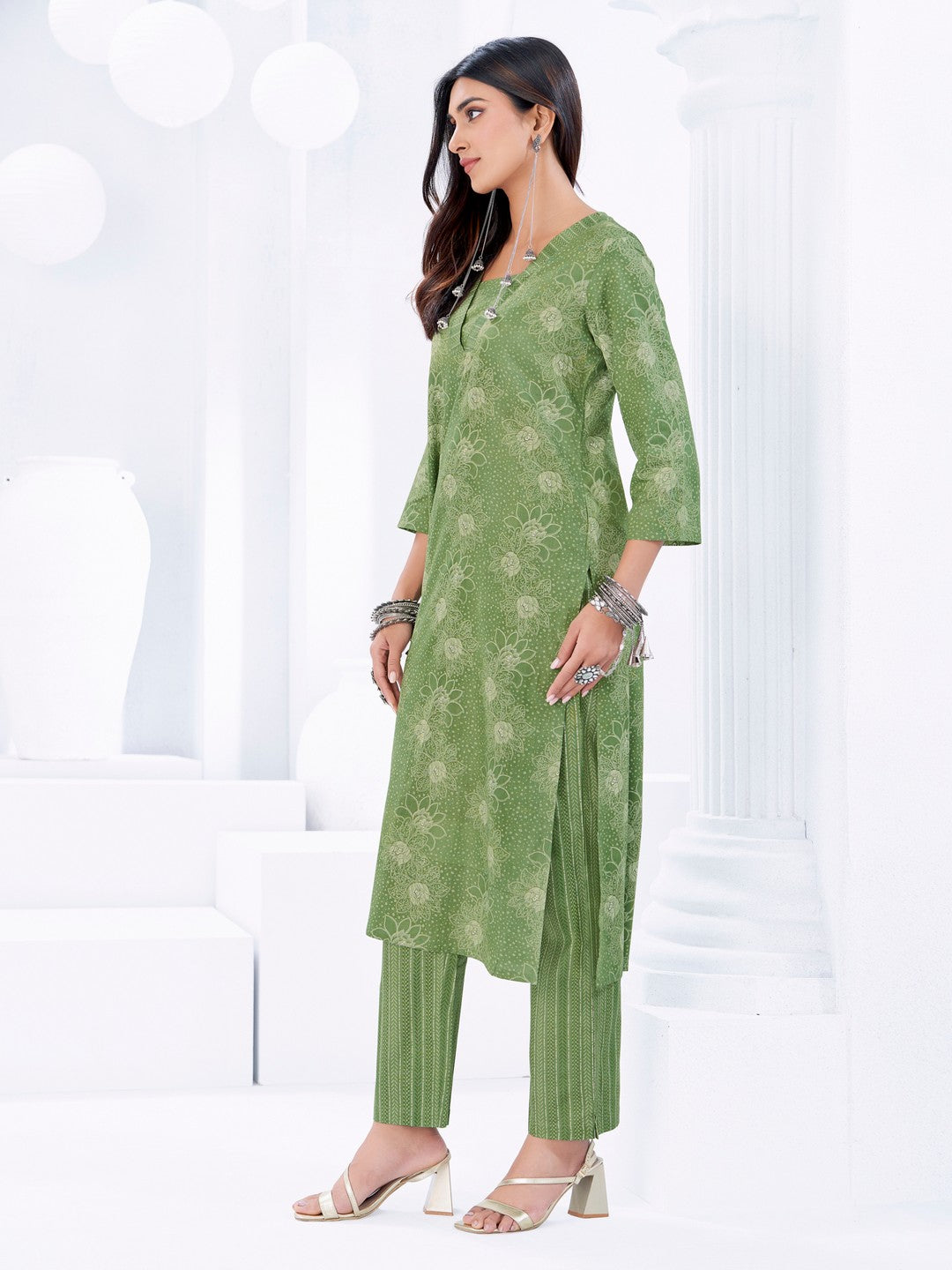 Larqi Women Pure Cotton Green 3 Pcs Set