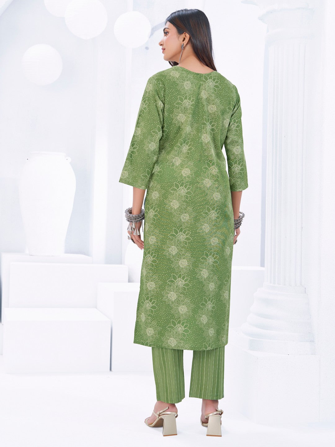 Larqi Women Pure Cotton Green 3 Pcs Set
