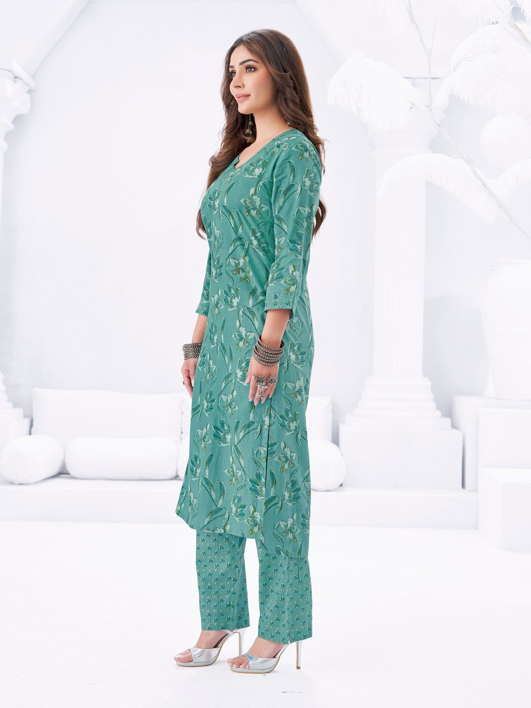 Larqi Women Pure Cotton Green 3 Pcs Set