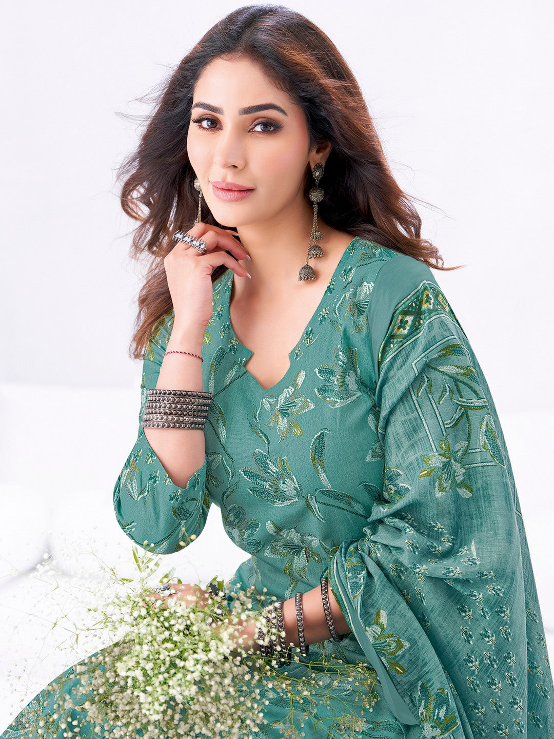 Larqi Women Pure Cotton Green 3 Pcs Set