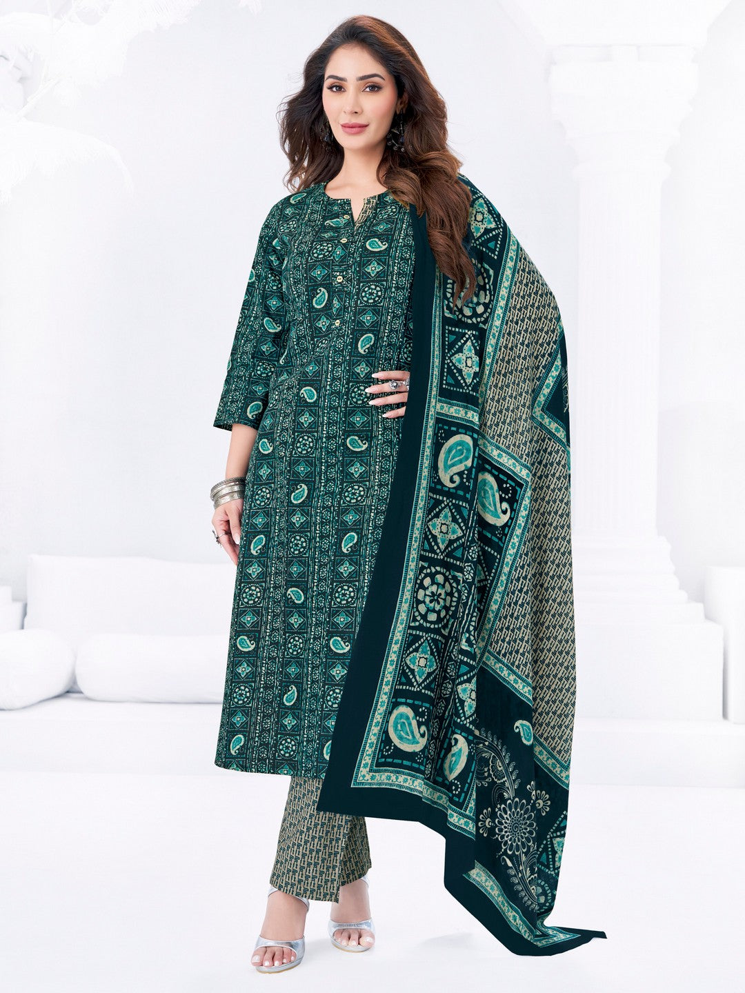 Larqi Women Pure Cotton Green 3 Pcs Set