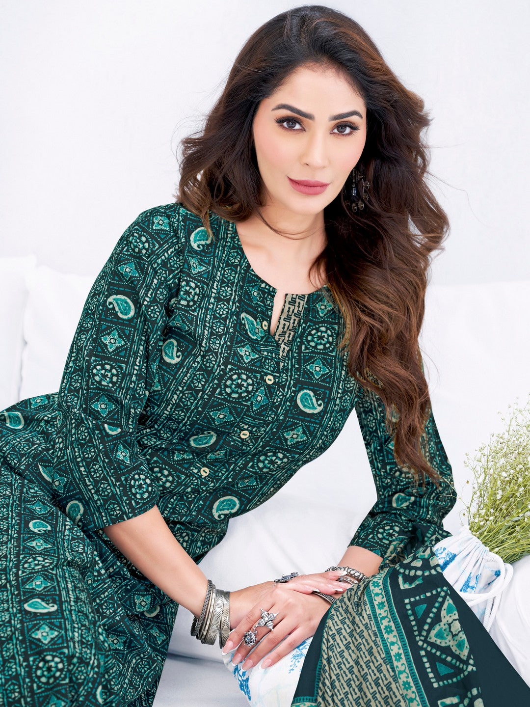 Larqi Women Pure Cotton Green 3 Pcs Set