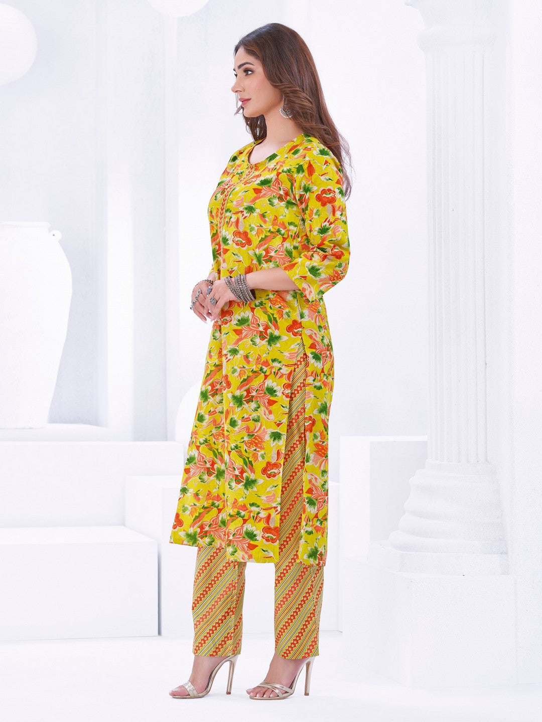Larqi Women Pure Cotton Yellow 3 Pcs Set