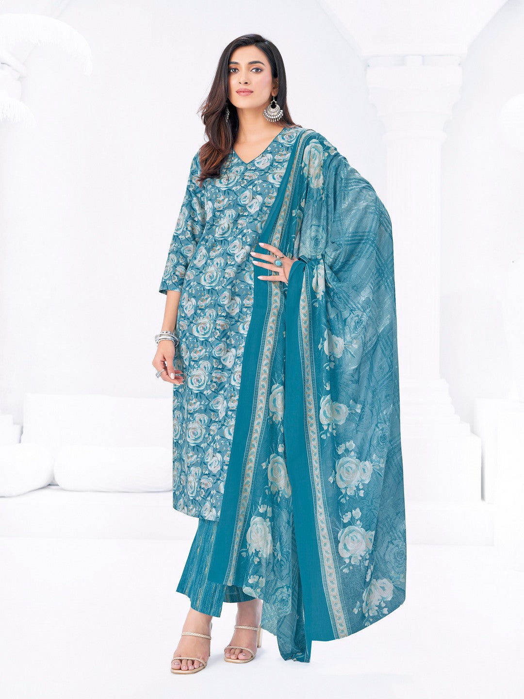 Larqi Women Pure Cotton Blue 3 Pcs Set