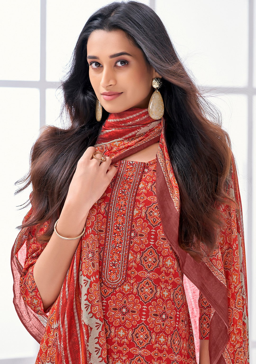 Larqi Women Pure Cotton Orange 3 Pcs Set