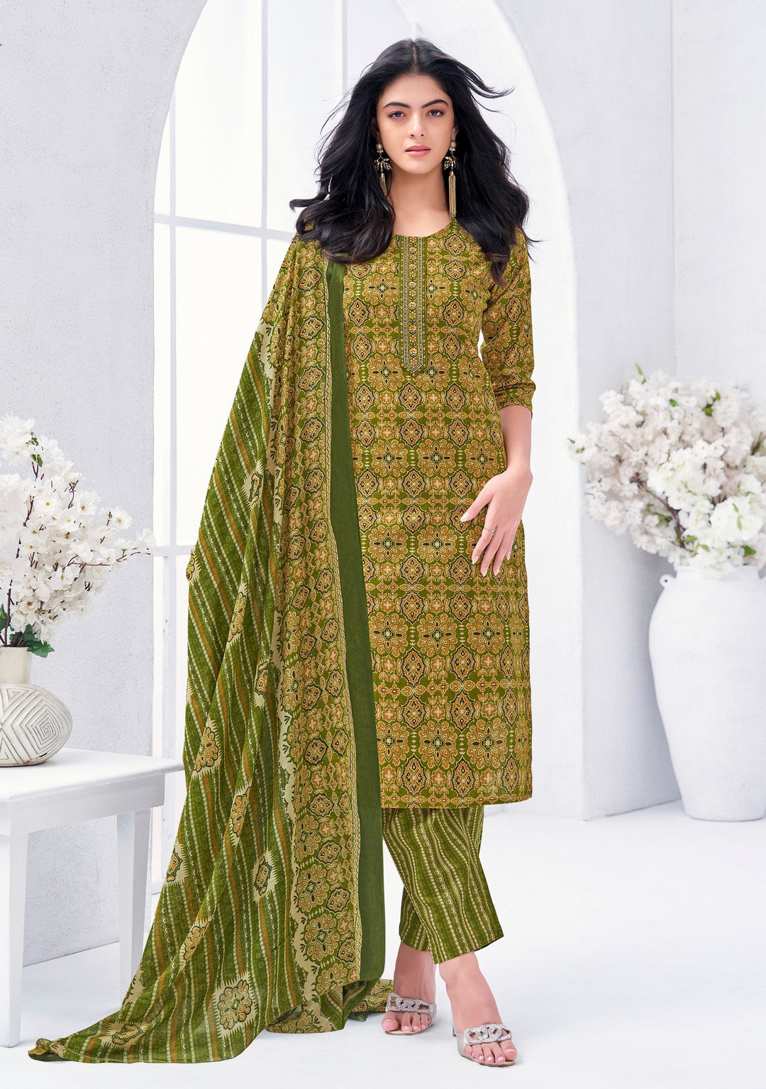 Larqi Women Pure Cotton Green 3 Pcs Set