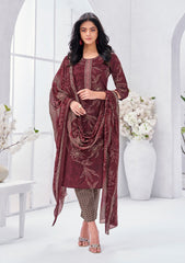 Larqi Women Pure Cotton Maroon 3 Pcs Set