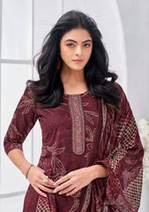 Larqi Women Pure Cotton Maroon 3 Pcs Set