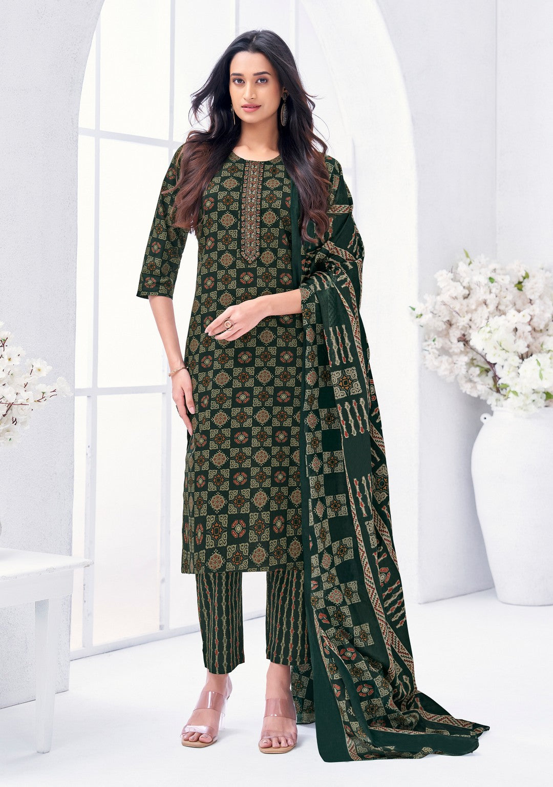 Larqi Women Pure Cotton Green 3 Pcs Set