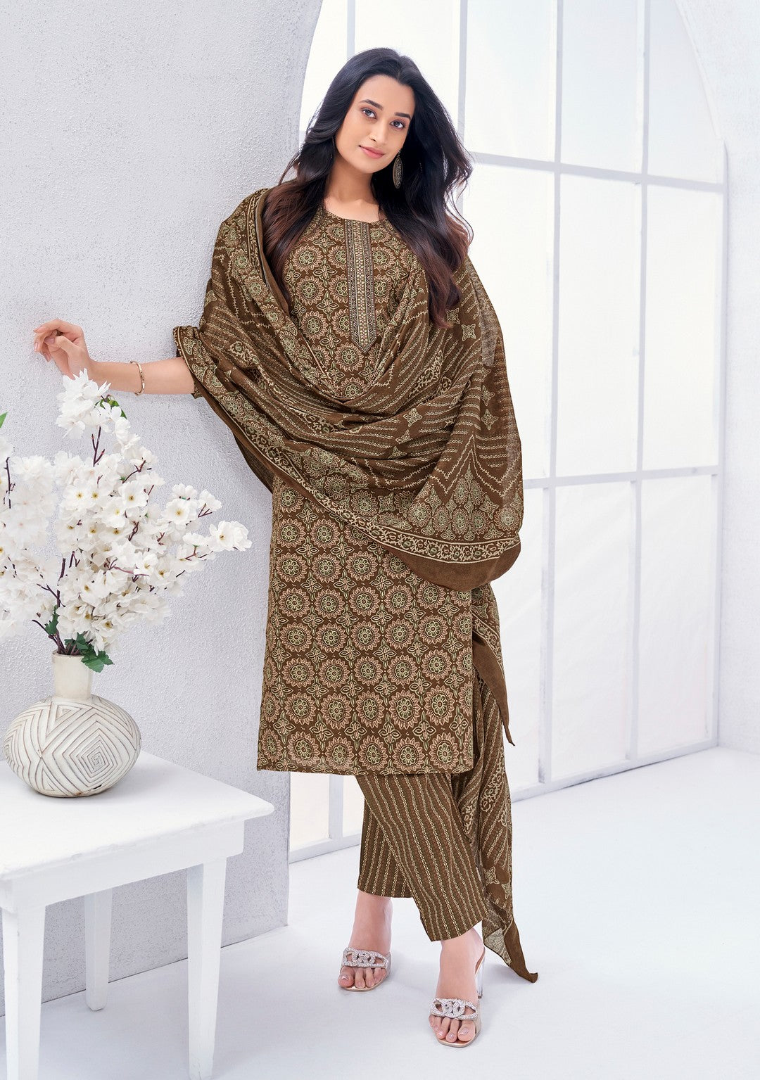 Larqi Women Pure Cotton Brown 3 Pcs Set