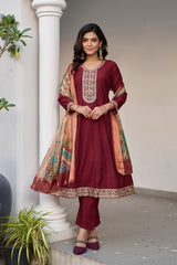 Larqi Women Chanderi Maroon 3 Pcs Set
