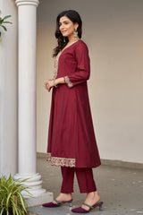 Larqi Women Chanderi Maroon 3 Pcs Set