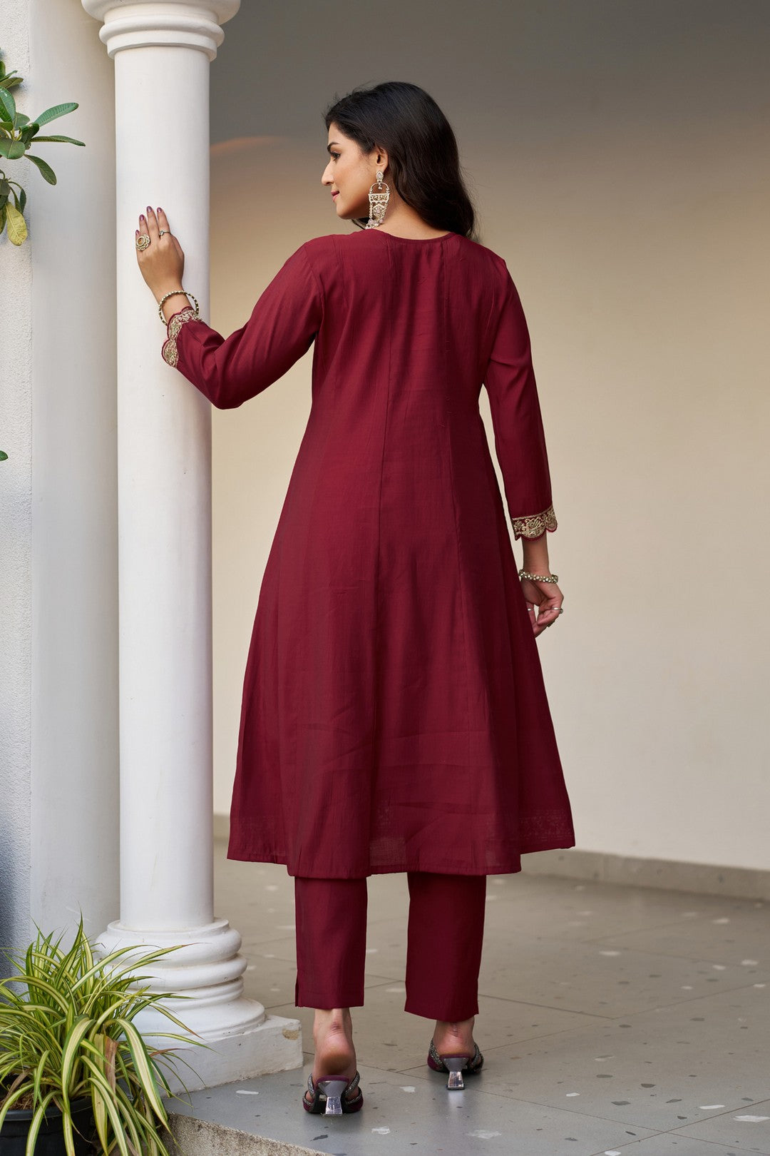 Larqi Women Chanderi Maroon 3 Pcs Set