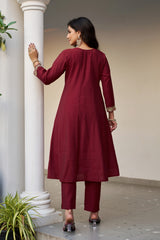 Larqi Women Chanderi Maroon 3 Pcs Set