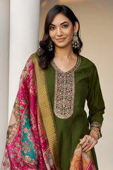Larqi Women Chanderi Green 3 Pcs Set