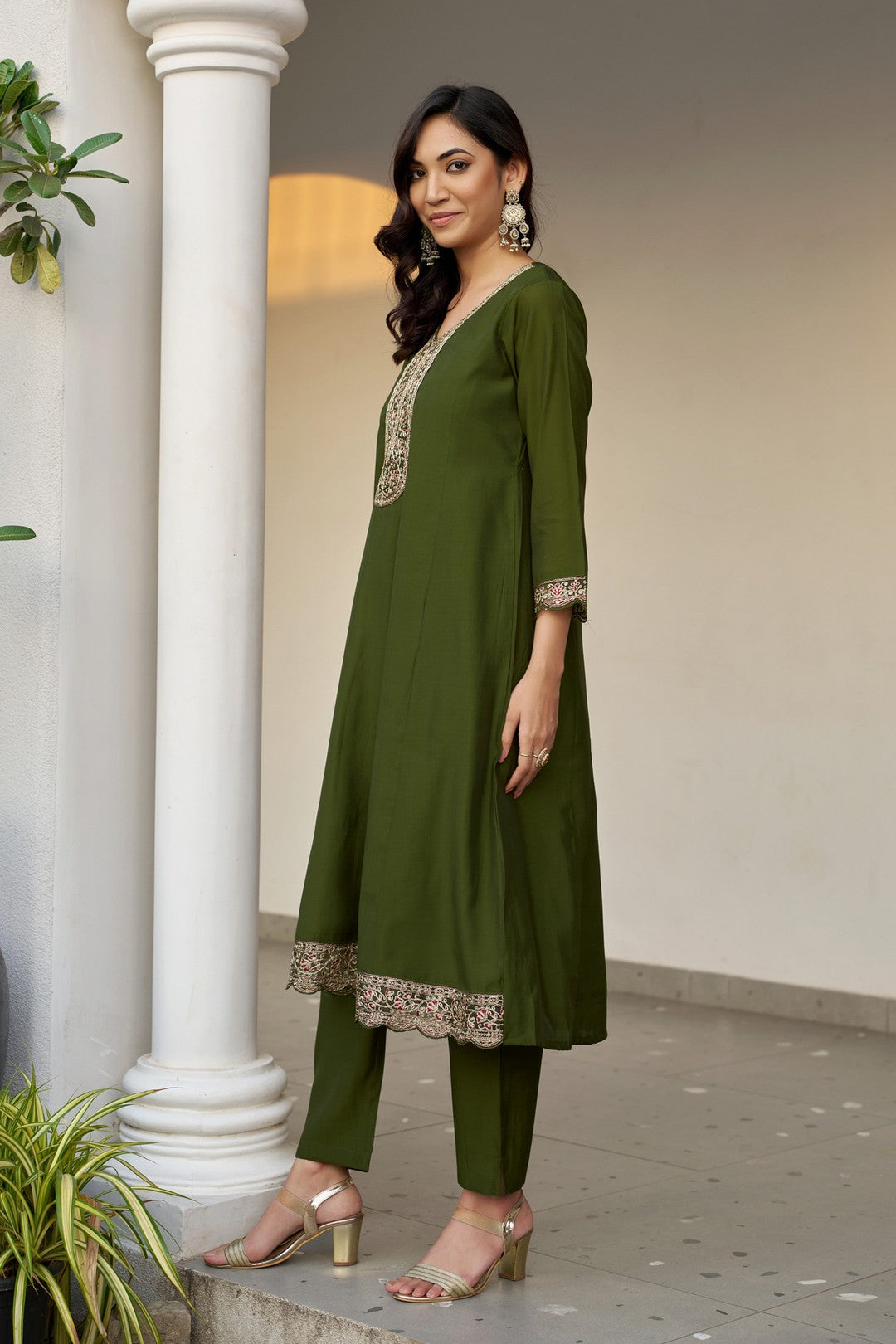 Larqi Women Chanderi Green 3 Pcs Set