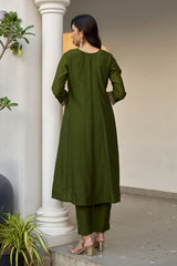 Larqi Women Chanderi Green 3 Pcs Set