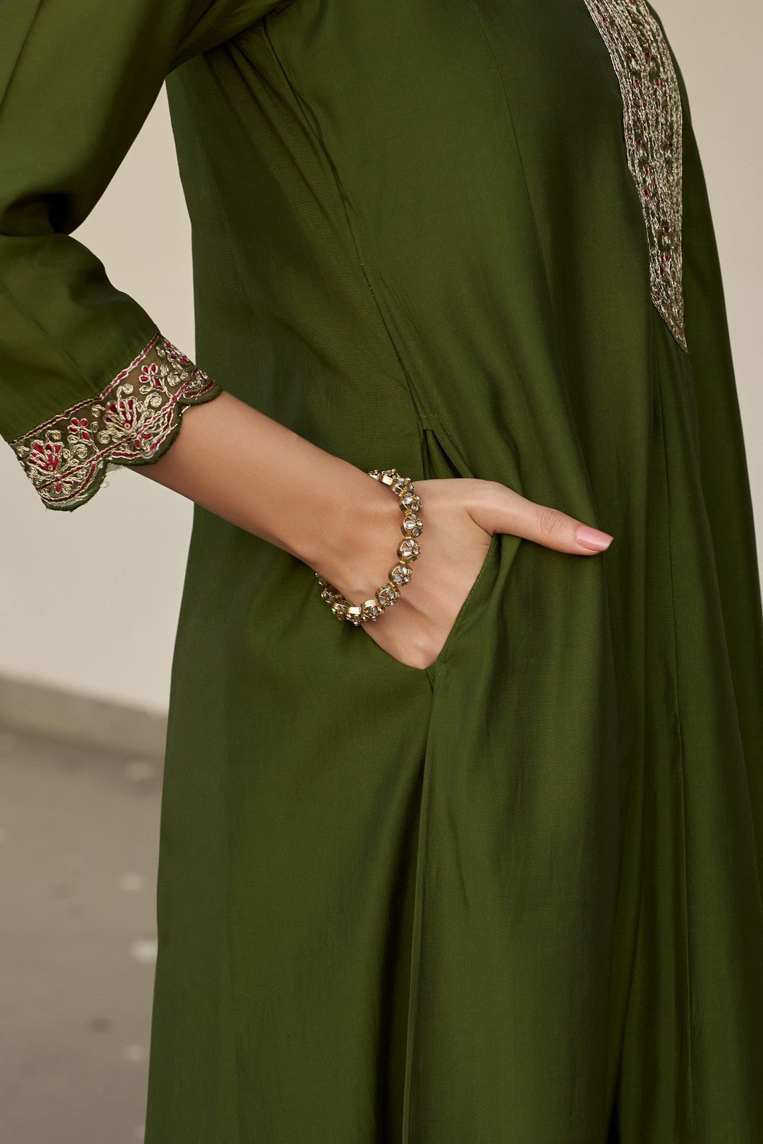 Larqi Women Chanderi Green 3 Pcs Set