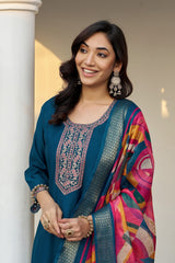 Larqi Women Chanderi Blue 3 Pcs Set