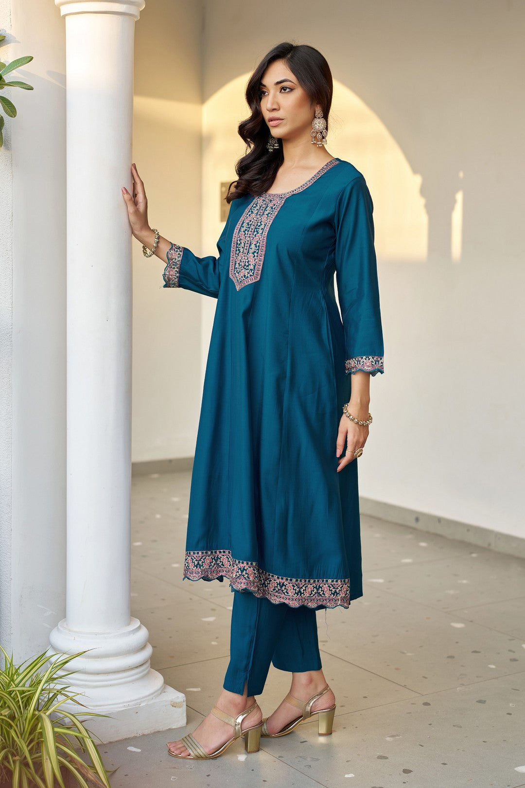 Larqi Women Chanderi Blue 3 Pcs Set