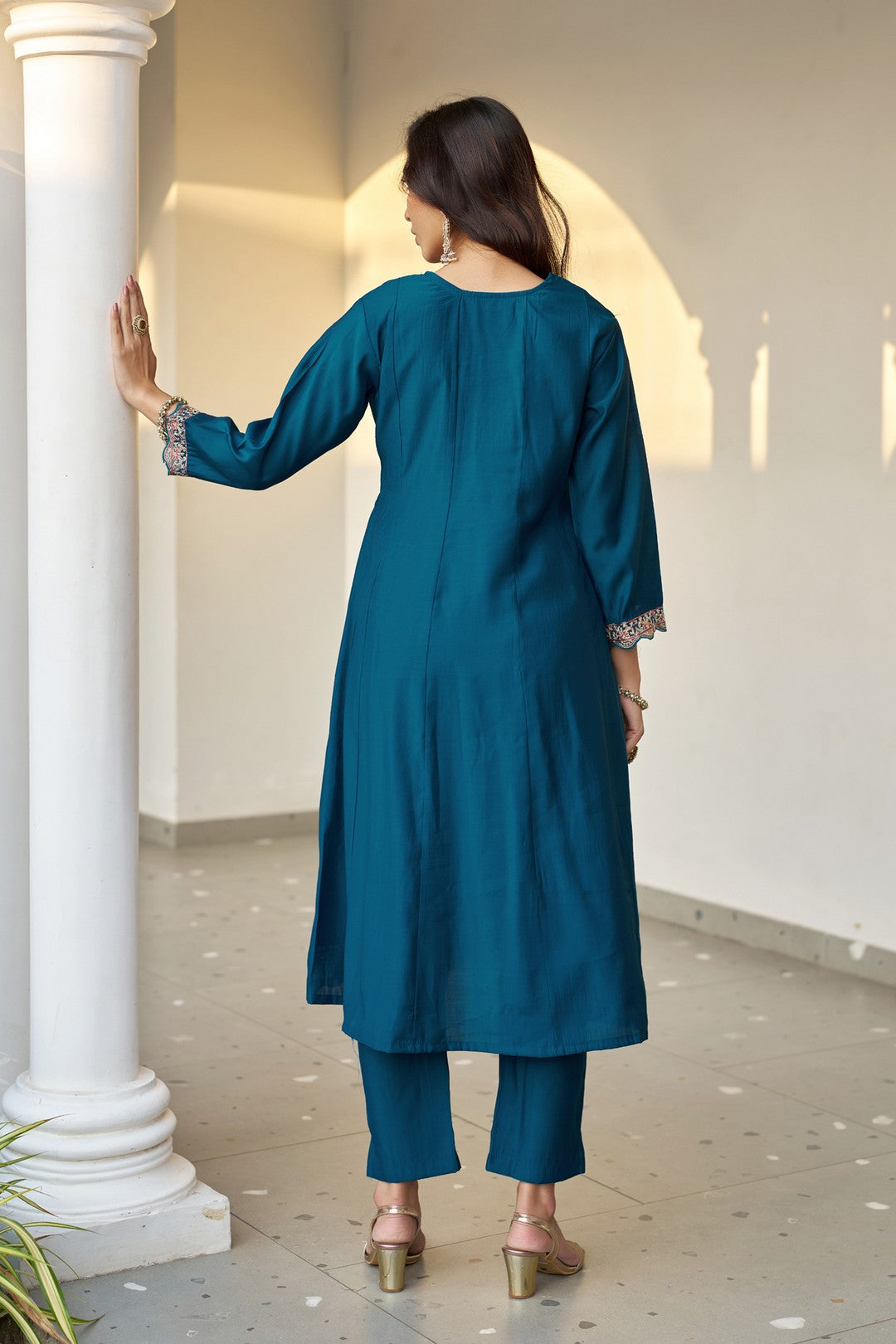 Larqi Women Chanderi Blue 3 Pcs Set