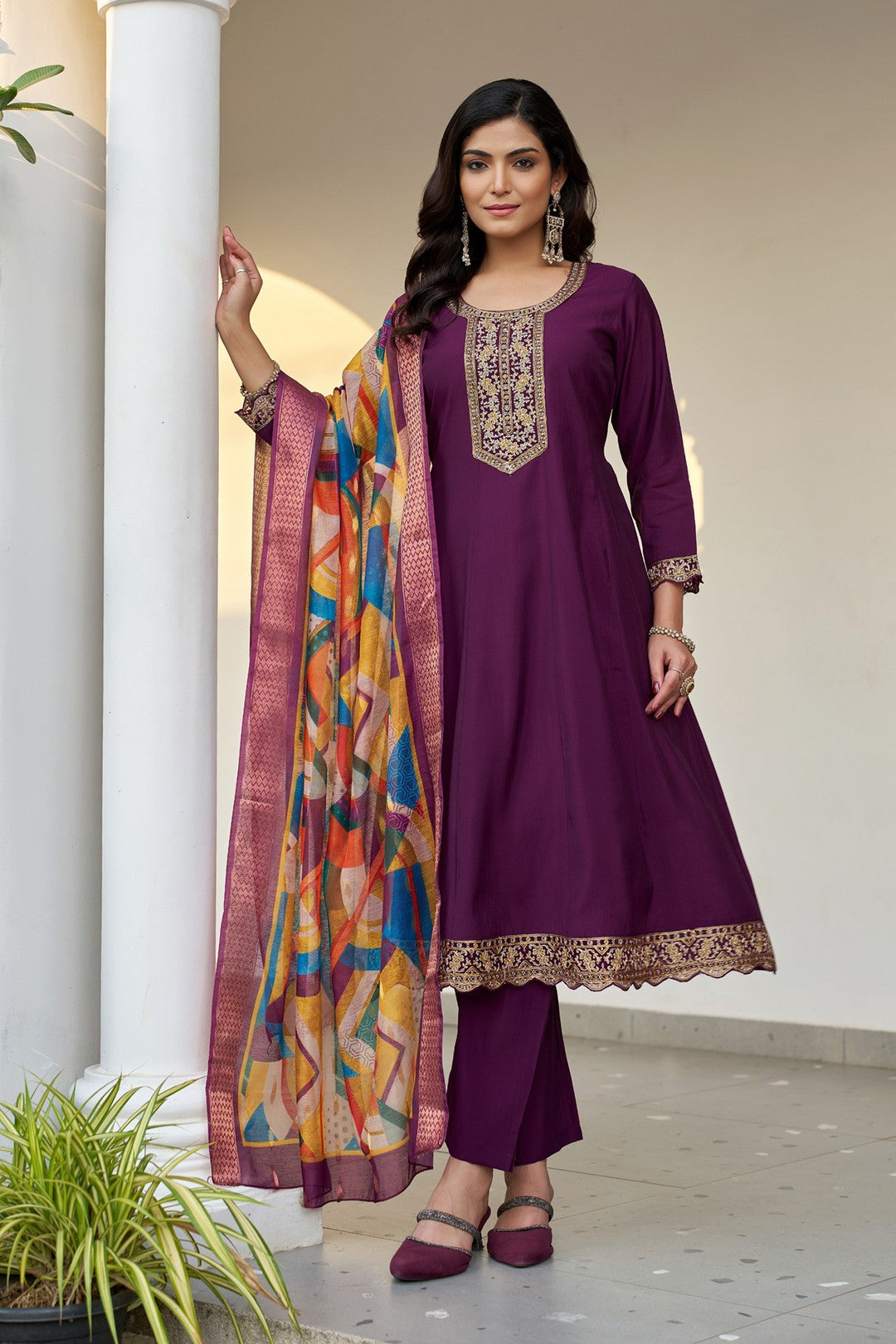 Larqi Women Chanderi Purple 3 Pcs Set