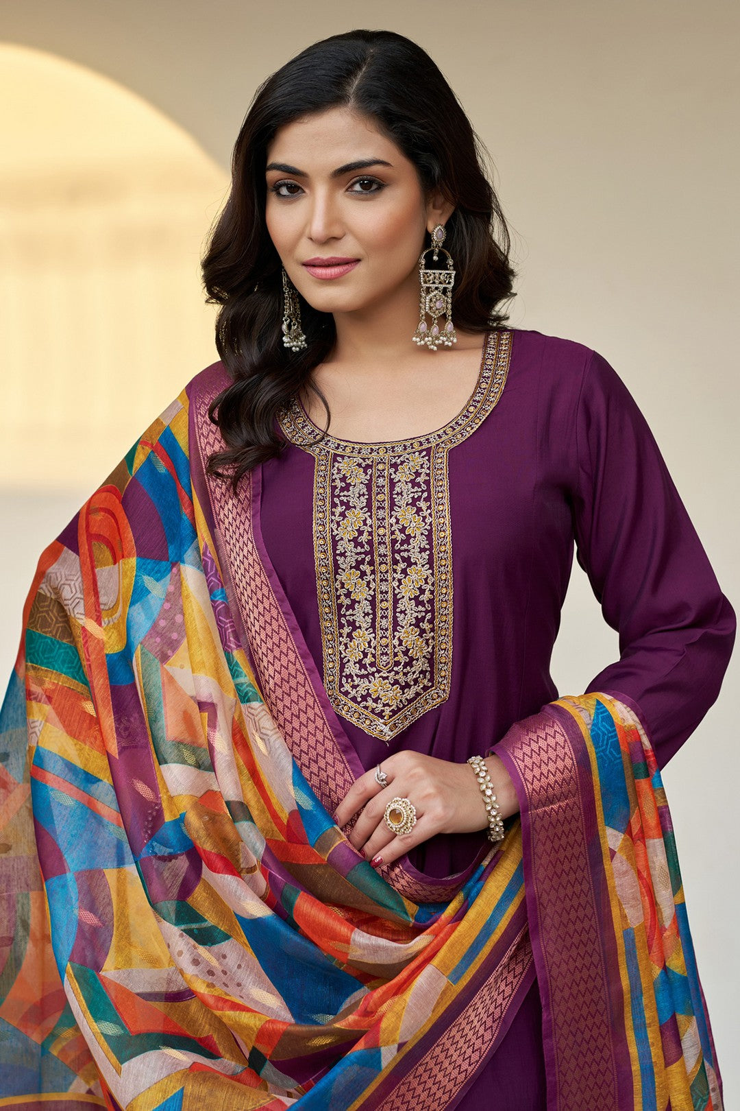 Larqi Women Chanderi Purple 3 Pcs Set