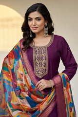 Larqi Women Chanderi Purple 3 Pcs Set