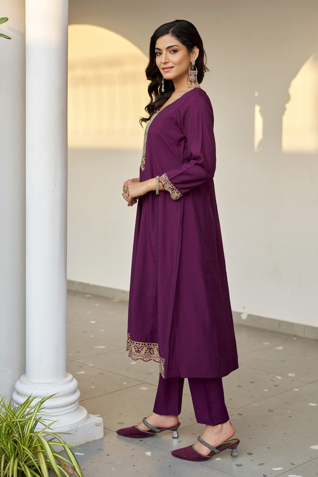 Larqi Women Chanderi Purple 3 Pcs Set