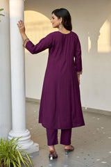 Larqi Women Chanderi Purple 3 Pcs Set