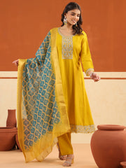 Larqi Women Chanderi Yellow 3 Pcs Set