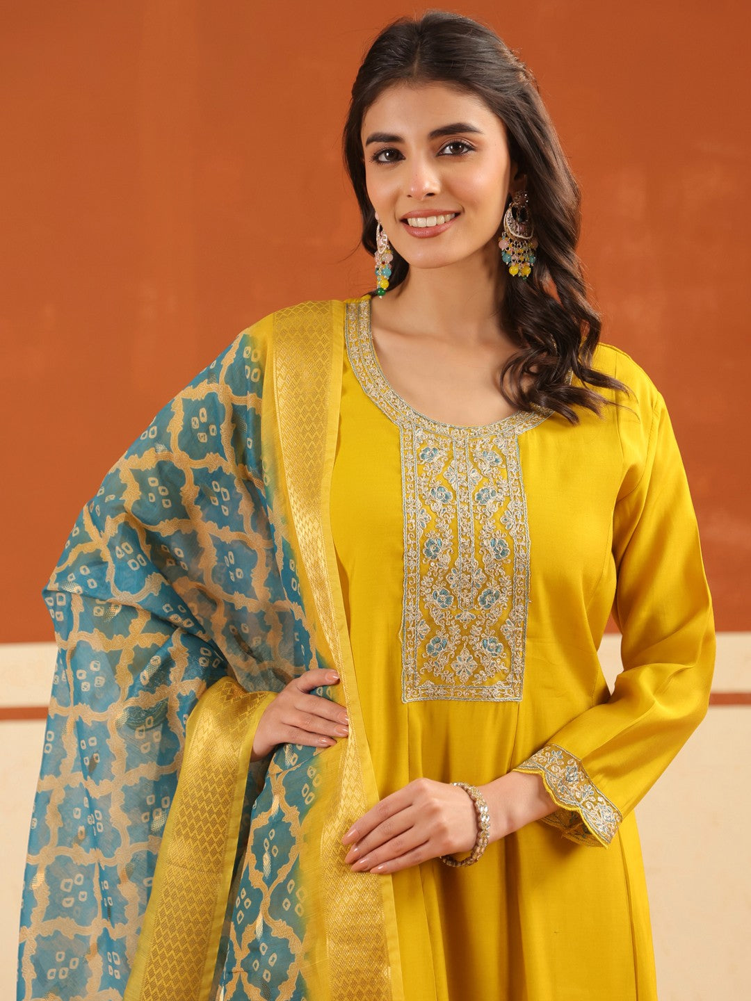 Larqi Women Chanderi Yellow 3 Pcs Set