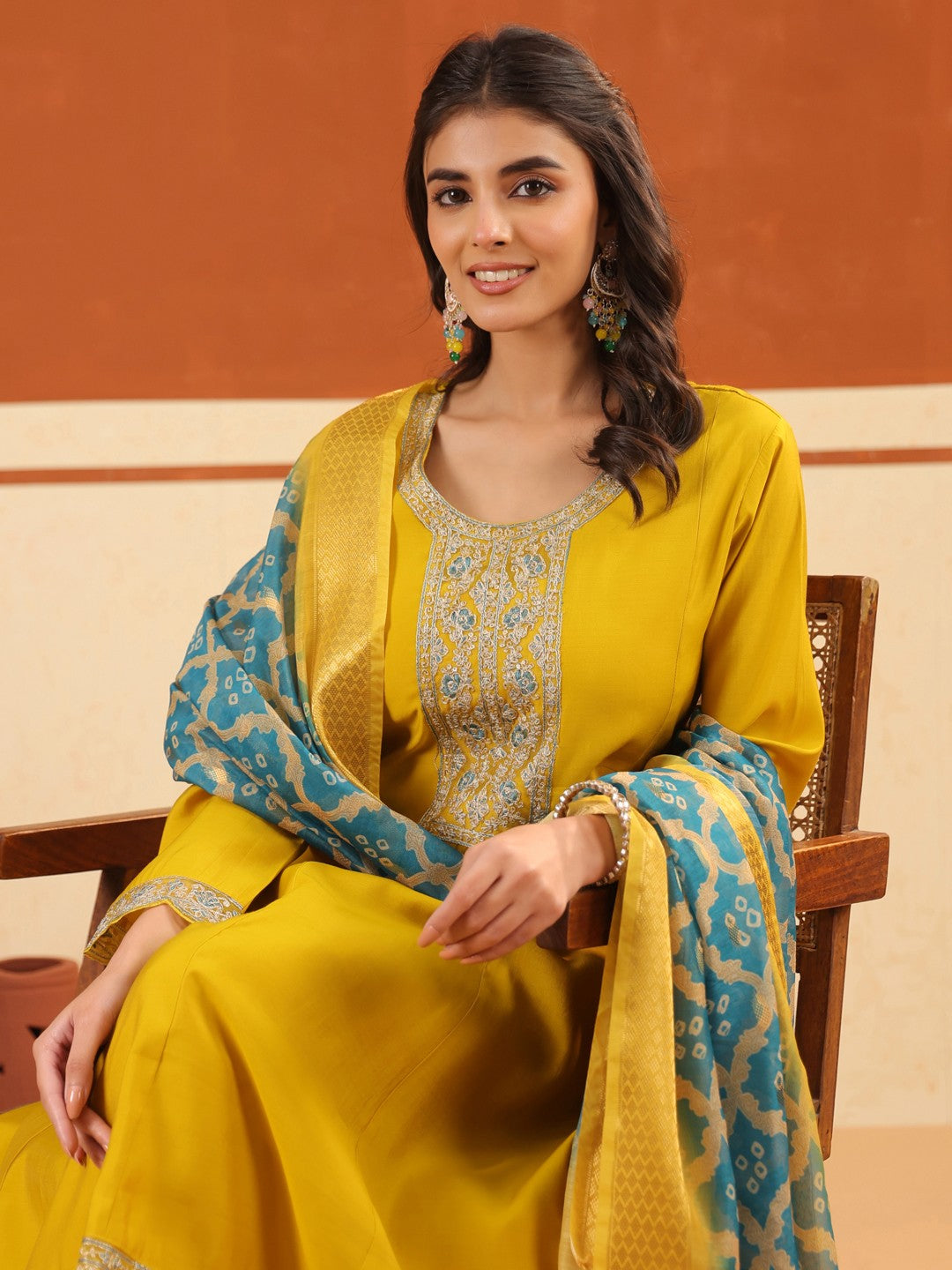 Larqi Women Chanderi Yellow 3 Pcs Set