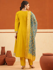 Larqi Women Chanderi Yellow 3 Pcs Set