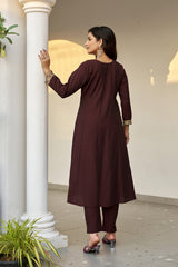 Larqi Women Chanderi Brown 3 Pcs Set
