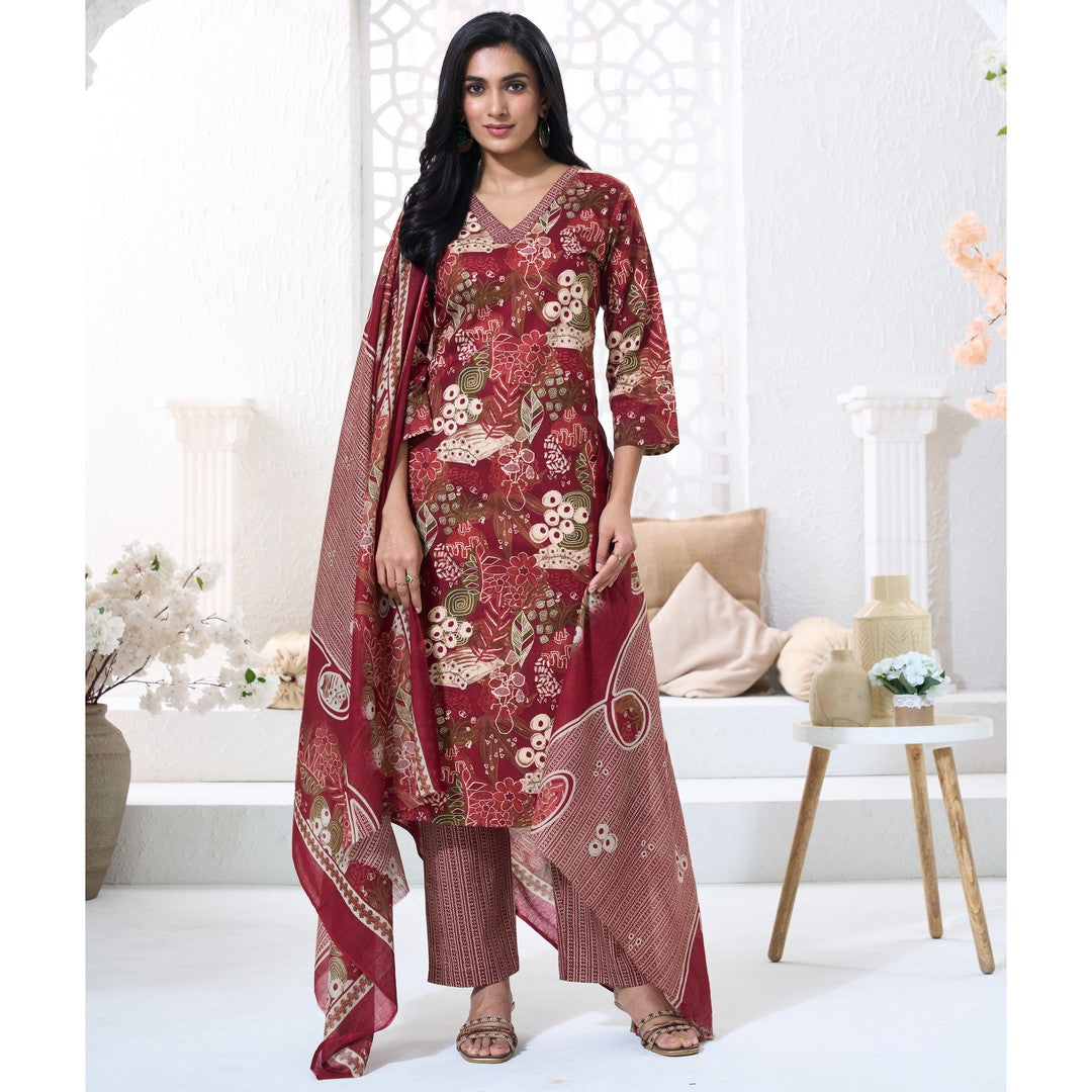 Larqi Women Pure Cotton Rust 3 Pcs Set