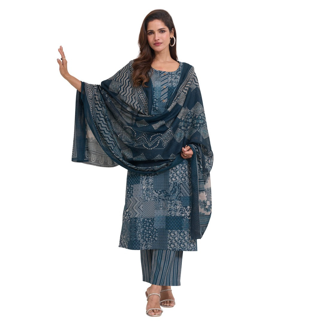Larqi Women Pure Cotton Teal 3 Pcs Set