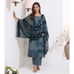 Larqi Women Pure Cotton Teal 3 Pcs Set