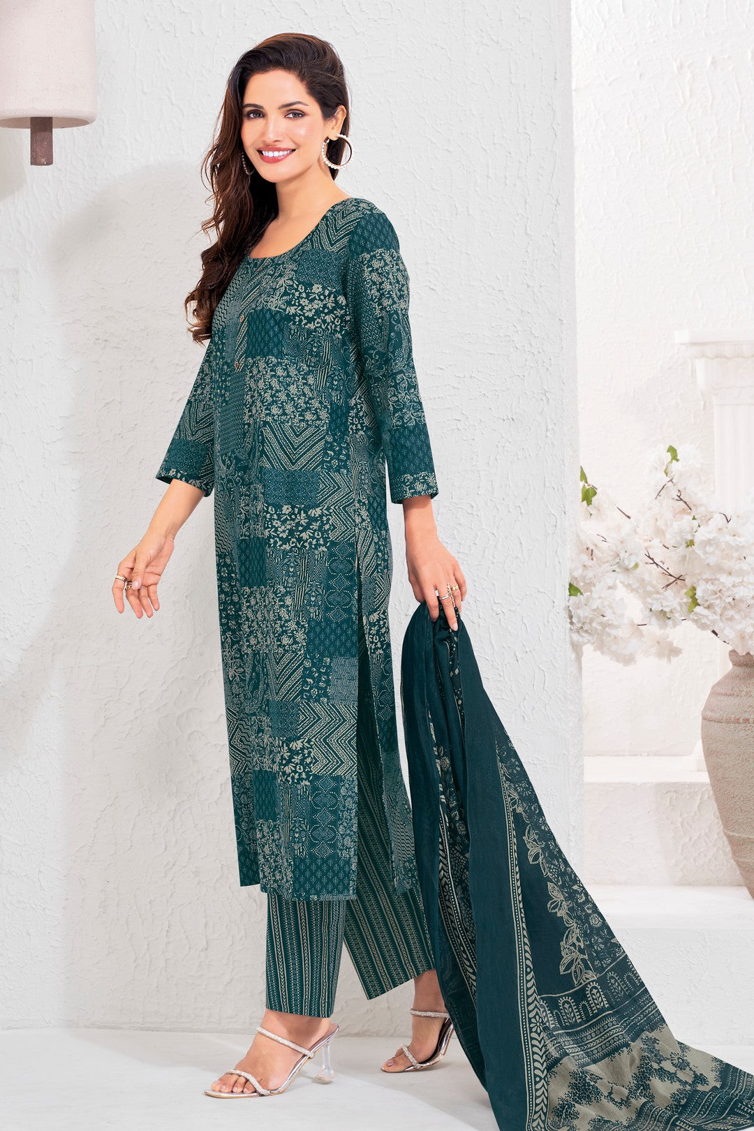 Larqi Women Pure Cotton Teal 3 Pcs Set