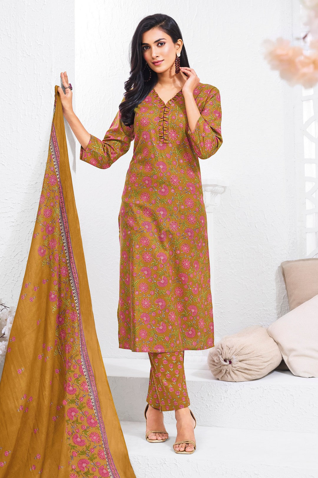 Larqi Women Pure Cotton Mustard 3 Pcs Set