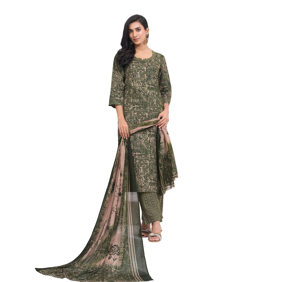 Larqi Women Pure Cotton Olive 3 Pcs Set
