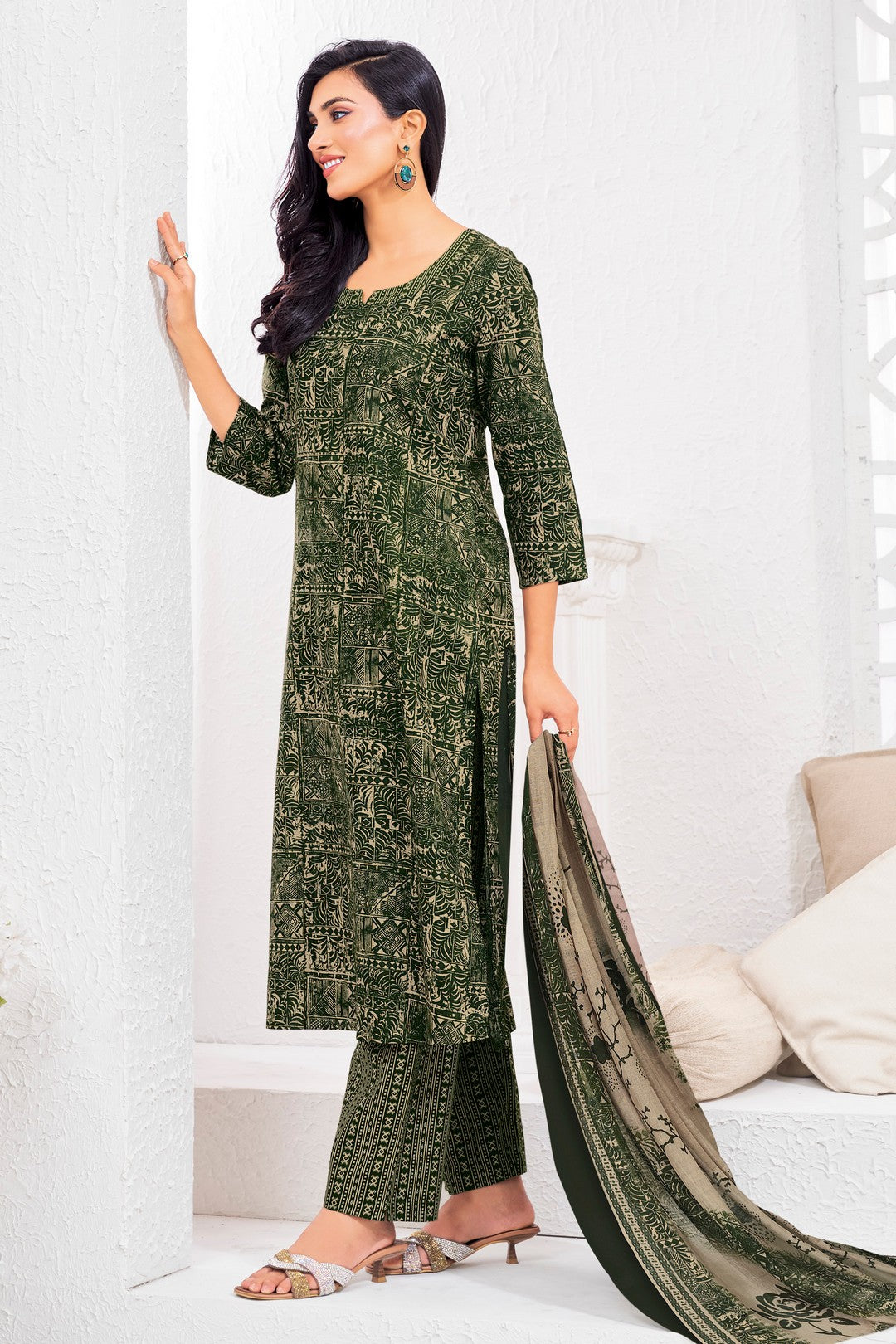 Larqi Women Pure Cotton Olive 3 Pcs Set